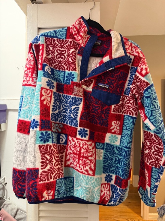 Patagonia Jackets & Blazers - Patagonia Patchwork Fleece Pullover in Red, Blue, Light Blue, White